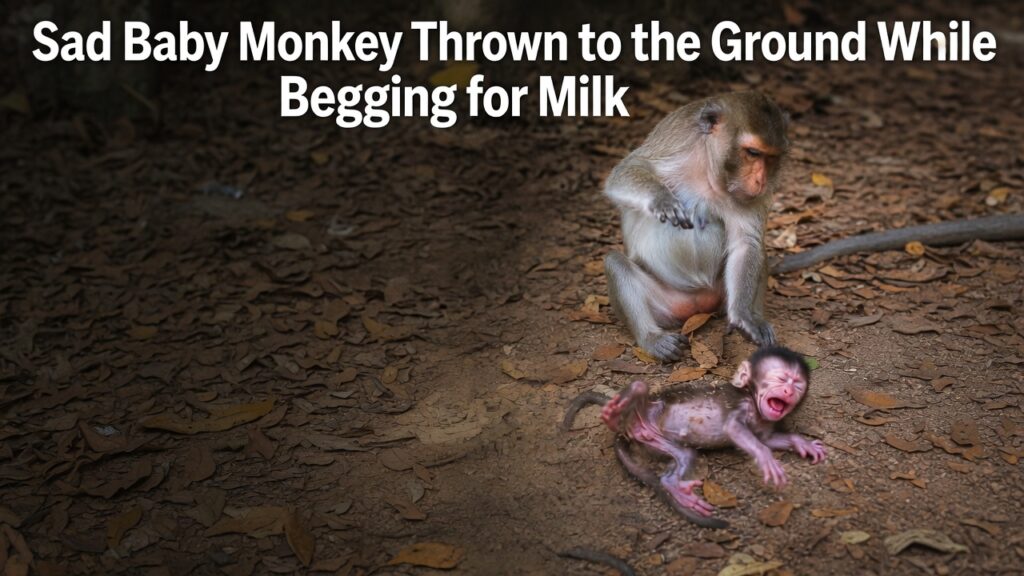 Sad Baby Monkey Thrown to the Ground While Begging for Milk